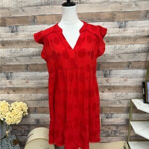 Umgee Red Polka Dot Flutter Sleeve Dress L